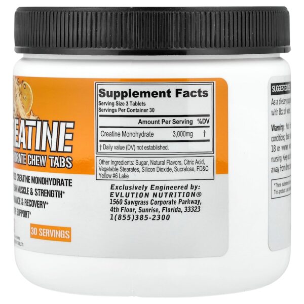 EVLution Nutrition - Comprimidos Mastigáveis de Creatina Mono-hidratada Laranja 90 Comprimidos