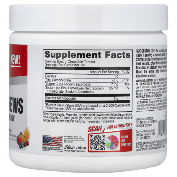 GAT - Sport Cápsulas Mastigáveis de Creatina Ponche de Frutas 120 Comprimidos Mastigáveis