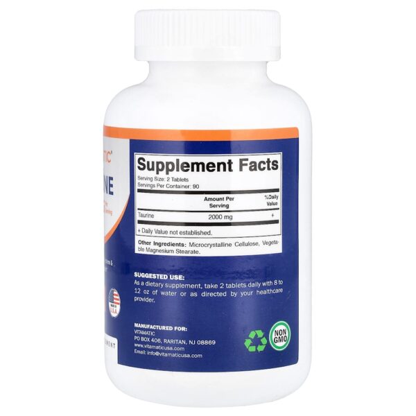 Vitamatic - Taurina 180 Comprimidos (1.000 mg por Comprimido)