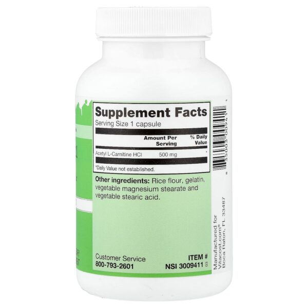 Vitacost - Cloridrato de Acetil L-Carnitina 500 mg 120 Cápsulas