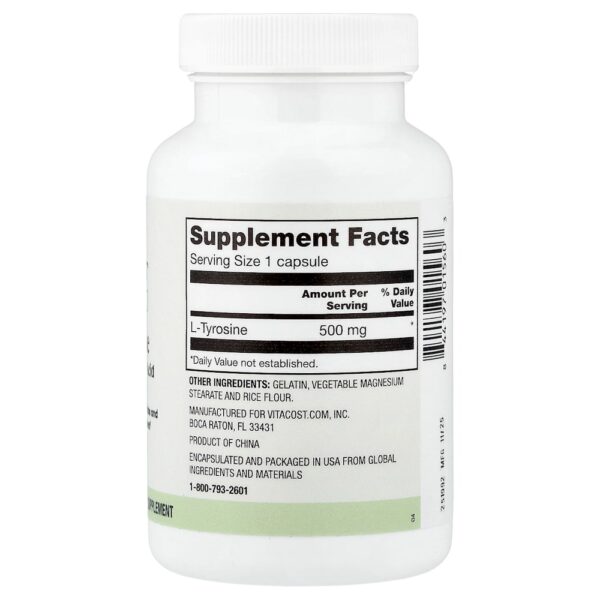 Vitacost - Todos os dias L-tirosina 500 mg 100 Cápsulas