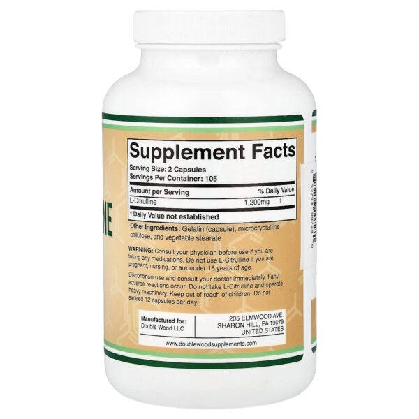Double Wood Supplements - L-Citrulina 210 Cápsulas (600 mg por Cápsula)