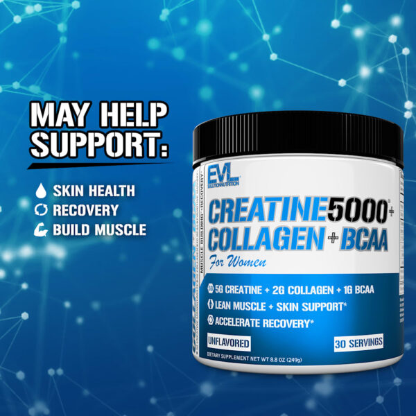 EVLution Nutrition - Creatine5000 com Colágeno + BCAA Para Mulheres Sem Sabor 249 g