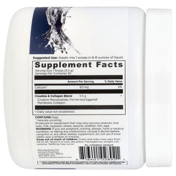 Ancient Nutrition - Creatina + Colágeno Sem Sabor 165 g