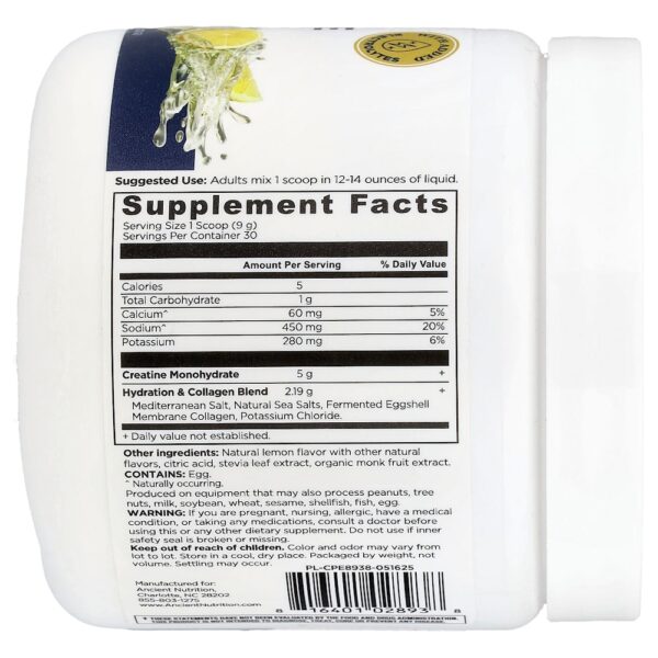 Ancient Nutrition - Creatina + Colágeno Limão 272 g