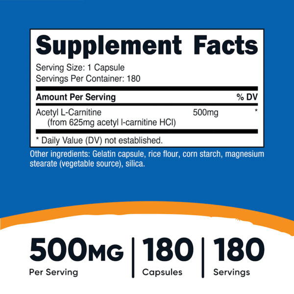 Nutricost - Acetil L-Carnitina 500 mg 180 Cápsulas