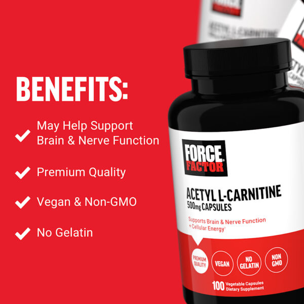 Force Factor - Acetil L-Carnitina 500 mg 100 Cápsulas Vegetais