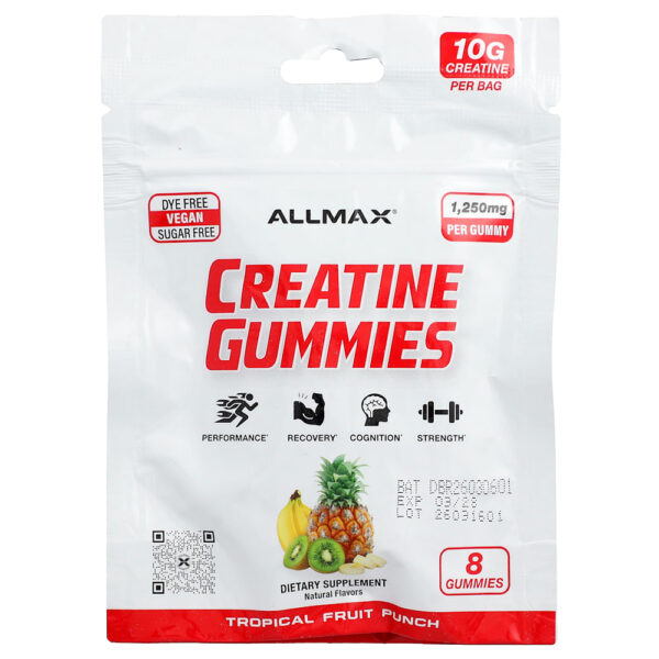 ALLMAX - Gomas de Creatina Ponche de Frutas Tropicais 1.250 mg 6 Sacos 8 Gomas Cada