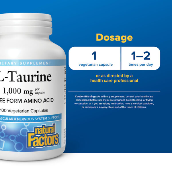 17-81.jpg Natural Factors - L-Taurina 1,000 mg 100 Cápsulas Vegetarianas