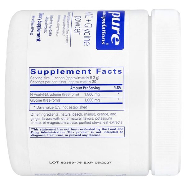 Pure Encapsulations - NAC + Glicina em Pó Pêssego e Gengibre Naturais 159 g