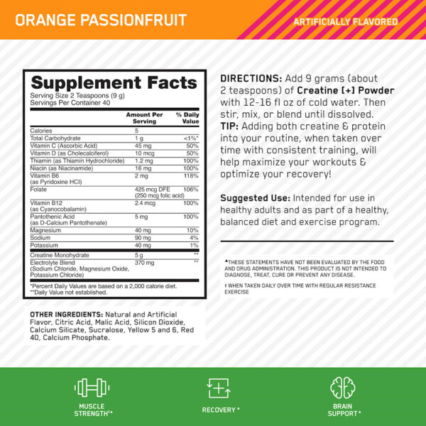 Optimum Nutrition - Creatina+ Laranja e Maracujá 360 g