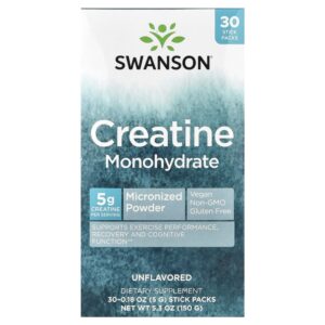 Swanson Vitamins - Creatina Mono-hidratada Sem Sabor 30 Embalagens Stick-pack 5 g Cada