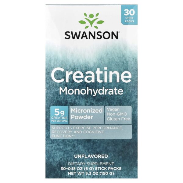 Swanson Vitamins - Creatina Mono-hidratada Sem Sabor 30 Embalagens Stick-pack 5 g Cada