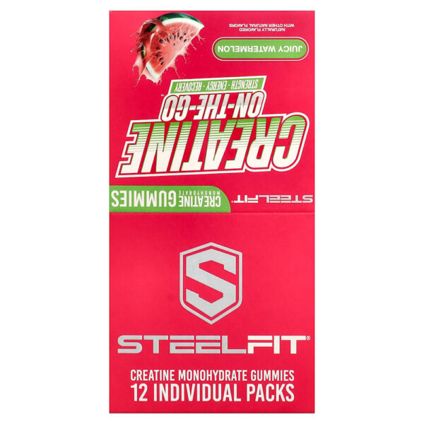 SteelFit USA - Creatine On-The-Go Gomas de Creatina Mono-hidratada Melancia Suculenta 12 Embalagens 22 g Cada