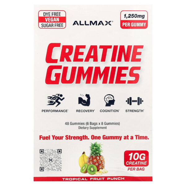 ALLMAX - Gomas de Creatina Ponche de Frutas Tropicais 1.250 mg 6 Sacos 8 Gomas Cada