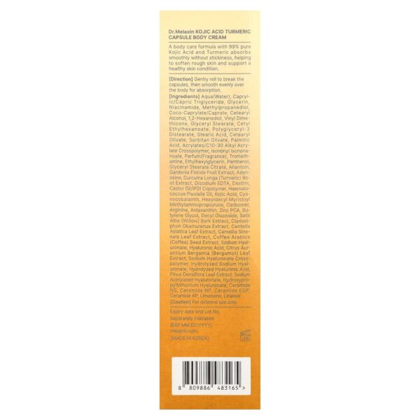 Dr.Melaxin - Creme Corporal de Cápsula de Cúrcuma com Ácido Kójico 200 g