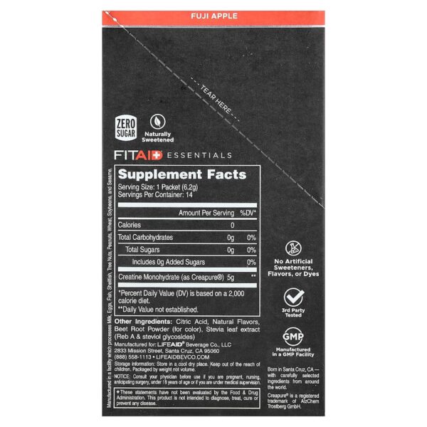 FITAID - Essentials Creatina Mono-Hidratada Maçã Fuji 14 Embalagens 6 g Cada