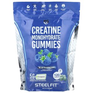 SteelFit USA - Gomas de Creatina Mono-hidratada Framboesa Azul 120 Gomas