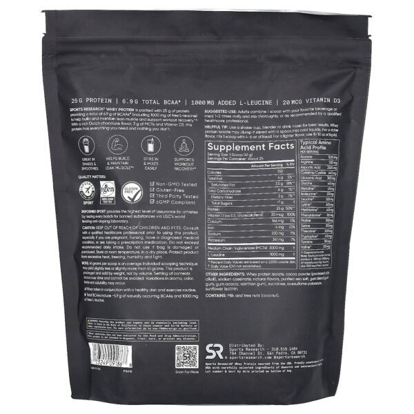 Sports Research - Whey Protein Chocolate Holandês 1,03 kg