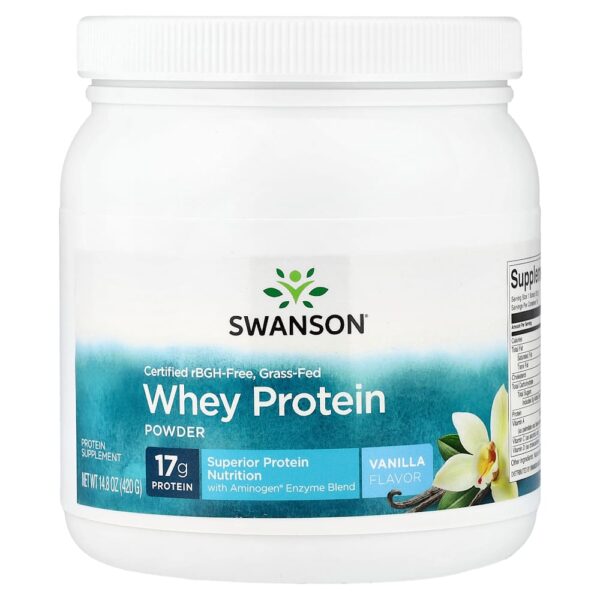 Swanson Vitamins - Whey Protein em Pó Baunilha 420 g Certificada rBGH-Free