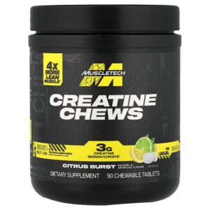 MuscleTech - Cápsulas Mastigáveis de Creatina Explosão Cítrica 90 Comprimidos Mastigáveis (1 g por Comprimido)