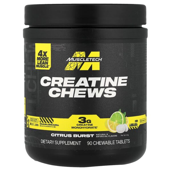 MuscleTech - Cápsulas Mastigáveis de Creatina Explosão Cítrica 90 Comprimidos Mastigáveis (1 g por Comprimido)