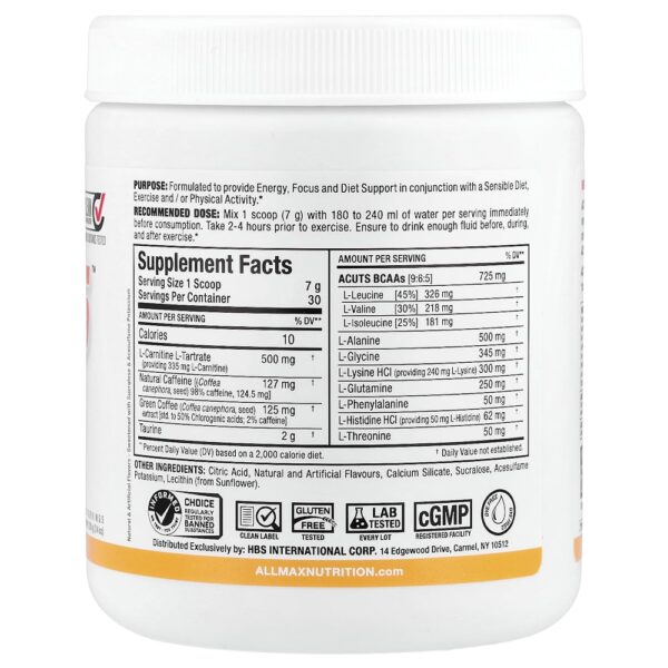 29-108.jpg ALLMAX - ACUTS Energia Carregada de Aminoácidos Pêssego e Manga 210 g