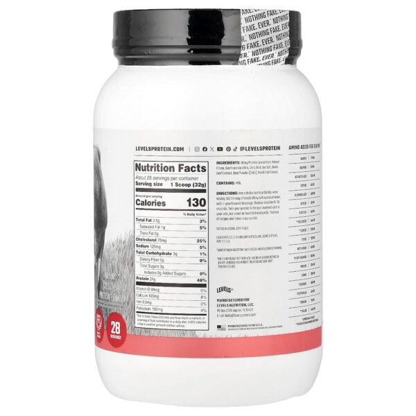 Levels - Proteína Whey em Pó de Gado Criado no Pasto Morango 907 g