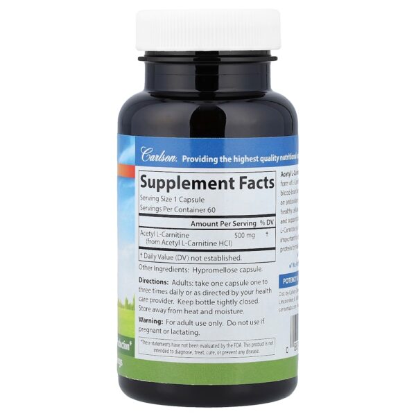 Carlson - Acetil L-Carnitina 500 mg 60 Cápsulas Vegetarianas