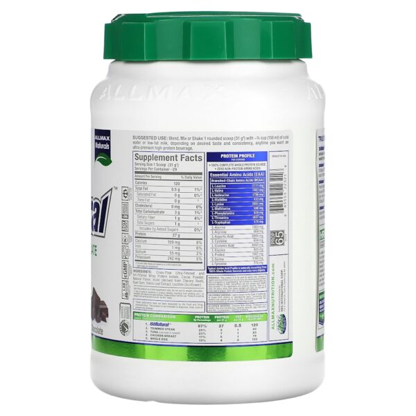 ALLMAX - IsoNatural Isolato 100% Ultrapuro de Proteína Whey Natural Chocolate 907 g