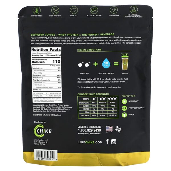 Chike Nutrition - Café Gelado com Alto Teor de Proteína Chocolate e Caramelo 434 g