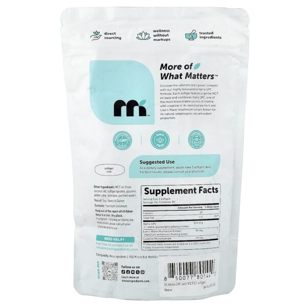 Micro Ingredients - Alfa GPC 240 Cápsulas Softgel