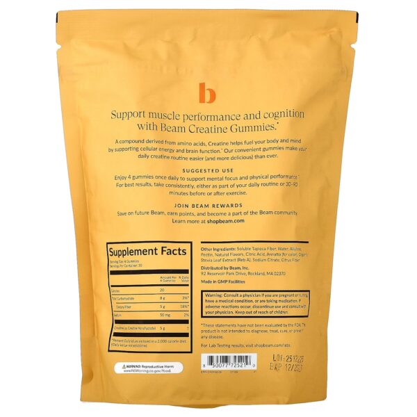 Beam - Gomas de Creatina Laranja 120 Gomas (1,25 g por Goma)