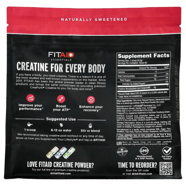 FITAID - Essentials Creatina Mono-Hidratada Rush de Melancia 372 g