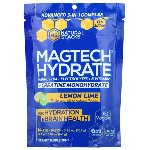 Natural Stacks - Magtech Hydrate Limão-siciliano e Lima 14 Embalagens Stick-pack 10 g Cada