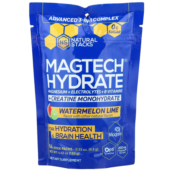 Natural Stacks - MagTech Hydrate Melancia e Limão 14 Embalagens Stick-pack 9 g Cada