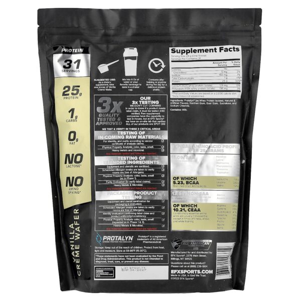 EFX Sports - Whey Protein Protalyn Wafer com Creme de Baunilha 907 g