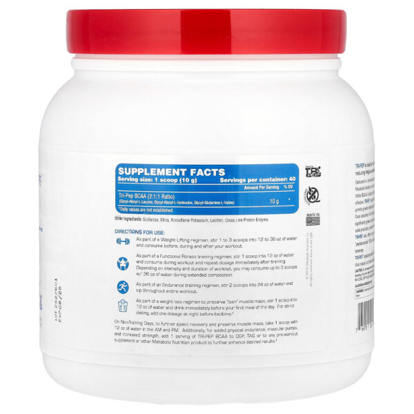 Metabolic Nutrition - Tri-Pep Aminoácidos de Cadeia Ramificada Sem Sabor 400 g