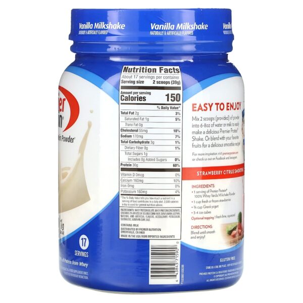 Premier Protein - 100% Whey Protein em Pó Milkshake de Baunilha 663 g