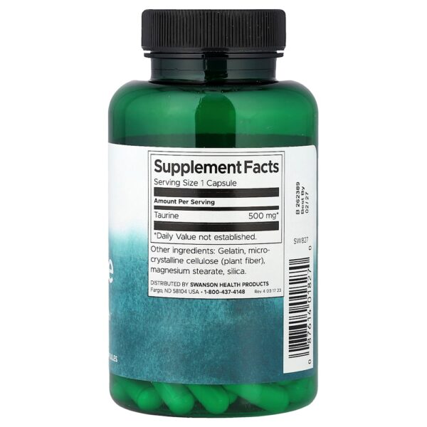 30-62.jpg Swanson Vitamins - Taurina 500 mg 100 Cápsulas