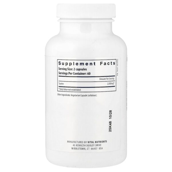Vital Nutrients - Taurina 120 Cápsulas Veganas (1.000 mg por Cápsula)