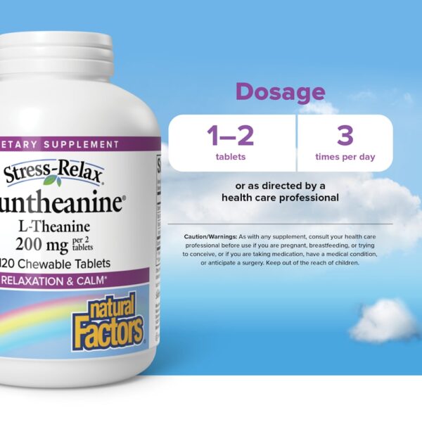 33-29.jpg Natural Factors - Stress-Relax L-Theanine Suntheanine Frutas 120 Comprimidos Mastigáveis (100 mg por Comprimido)