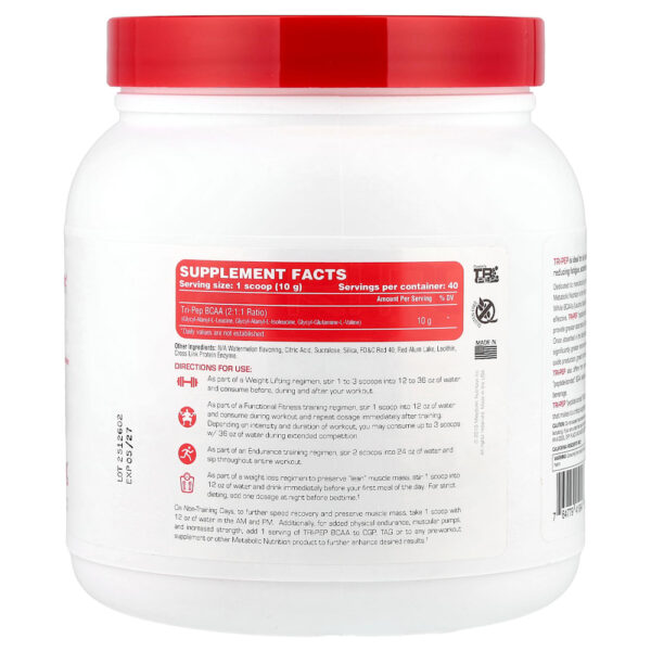 33-45.jpg Metabolic Nutrition - Tri-Pep Aminoácido de Cadeia Ramificada Melancia 400 g