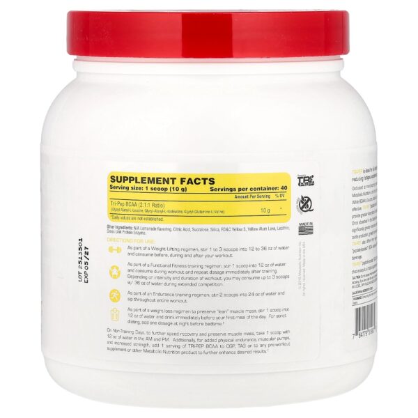 Metabolic Nutrition - Tri-Pep Aminoácidos de Cadeia Ramificada Limonada 400 g