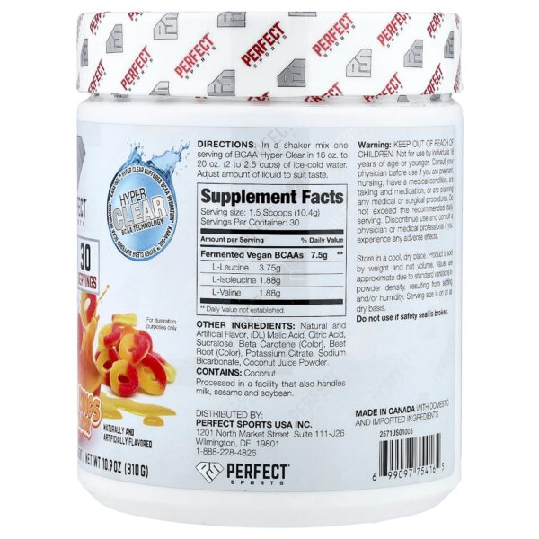 PERFECT Sports - BCAA Hyper Clear Doce de Anéis de Pêssego 310 g