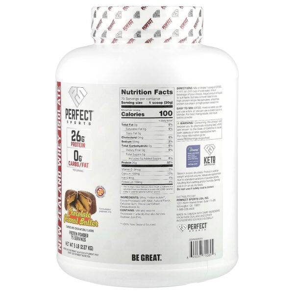 PERFECT Sports - Whey Protein Isolado da Nova Zelândia Manteiga de Amendoim com Chocolate 2,27 kg