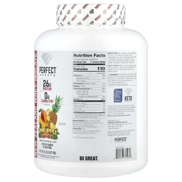 PERFECT Sports - Óleo da Nova Zelândia Isolado de Whey da Nova Zelândia Abacaxi e Manga 2,27 kg