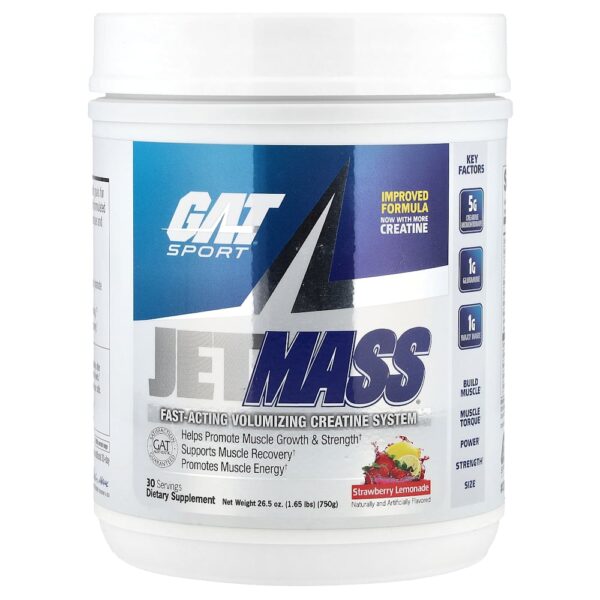 GAT - JetMass Sistema de Creatina Volumizadora de Ação Rápida Limonada de Morango 750 g