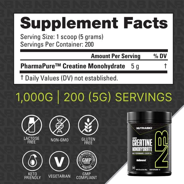 Nutrabio Labs - Creatina Mono-hidratada Micronizada Sem Sabor 1.000 g (998 g)