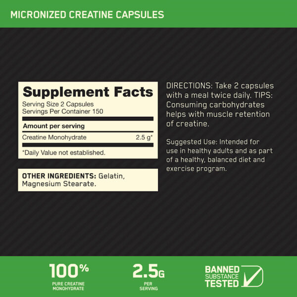 Optimum Nutrition - Creatina Micronizada 300 Cápsulas